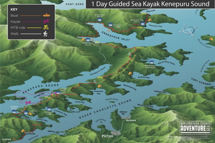 Sea kayak Kenepuru Sound Map