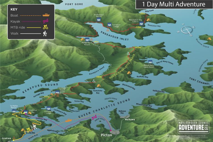 Map One Day Multi-Adventure Queen Charlotte Sound & Track